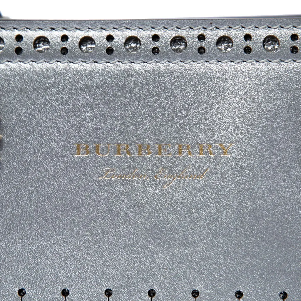 Burberry Medium Metallic Leather Brogue Banner Satchel Silver Leather Very good - Box View