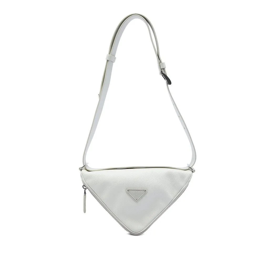Prada Saffiano Cuir Triangle Convertible Shoulder Bag White Leather Very good - Front View