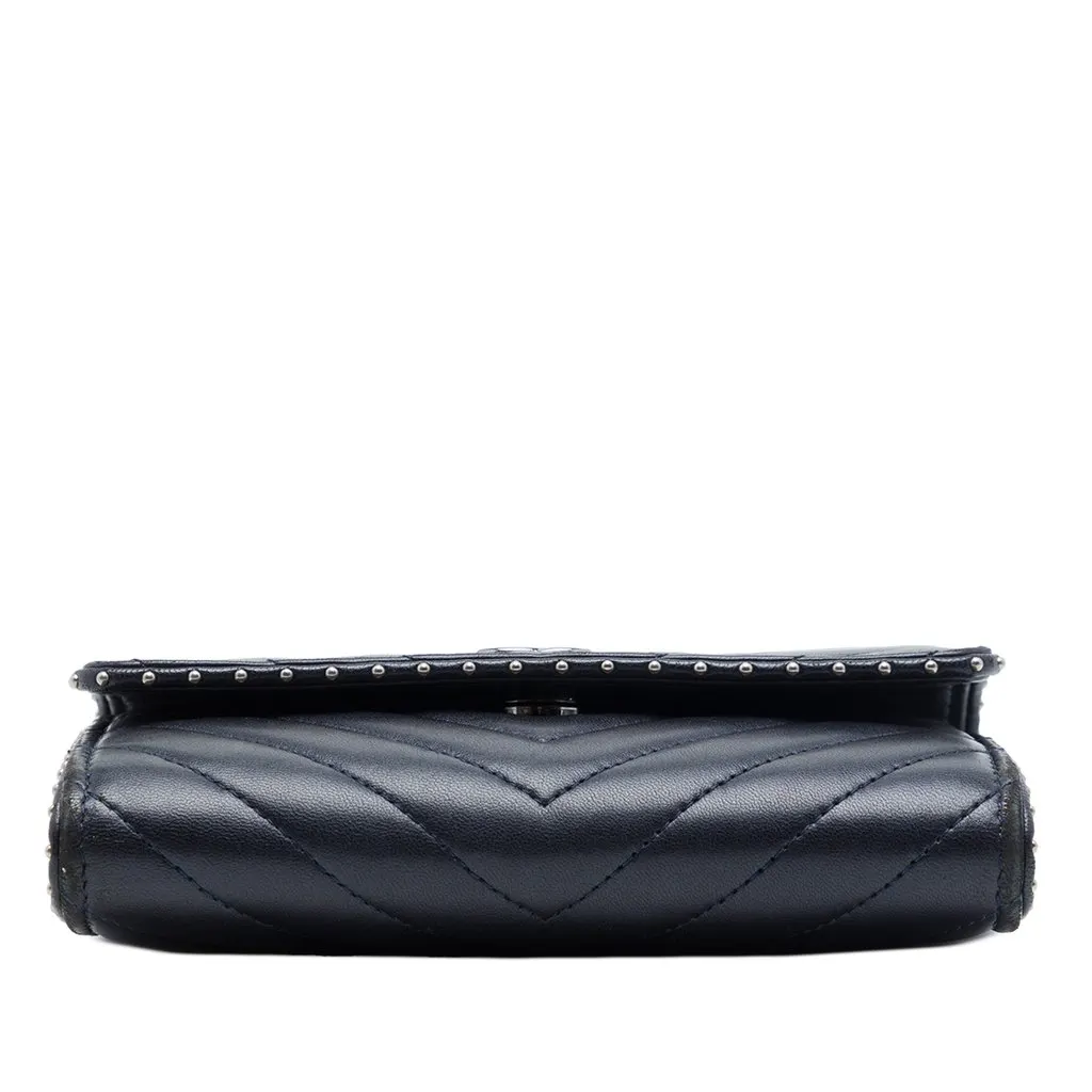 Chanel CC Chevron Lambskin Studded Wallet On Chain Blue Leather Very good - Inside View