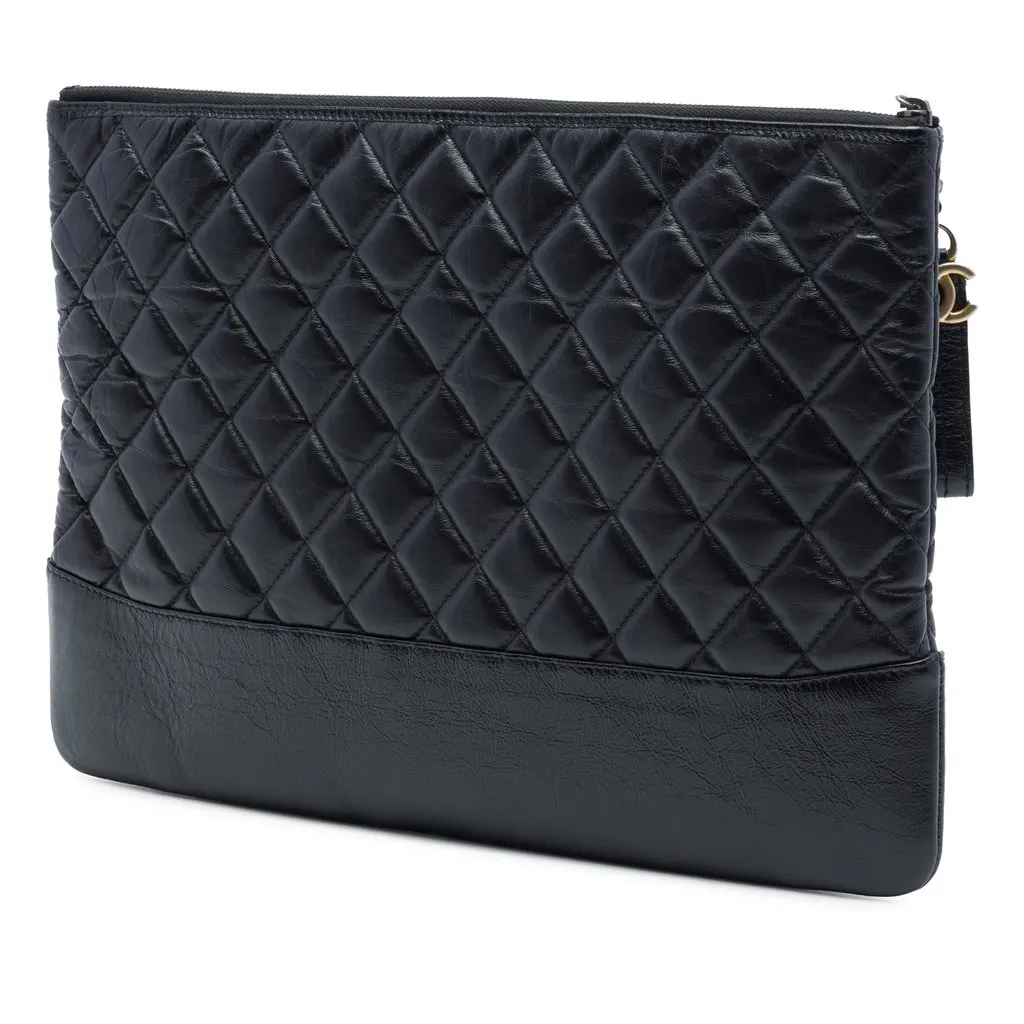 Chanel Large Aged Calfskin Gabrielle O Case Clutch Black Leather Very good - Back View