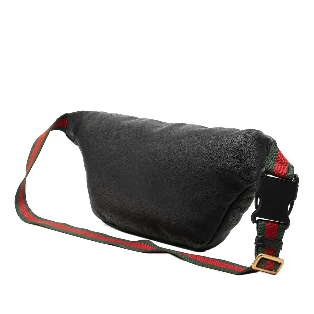 Gucci Grained Calfskin Web Logo Belt Bag Black Leather Good - Back View