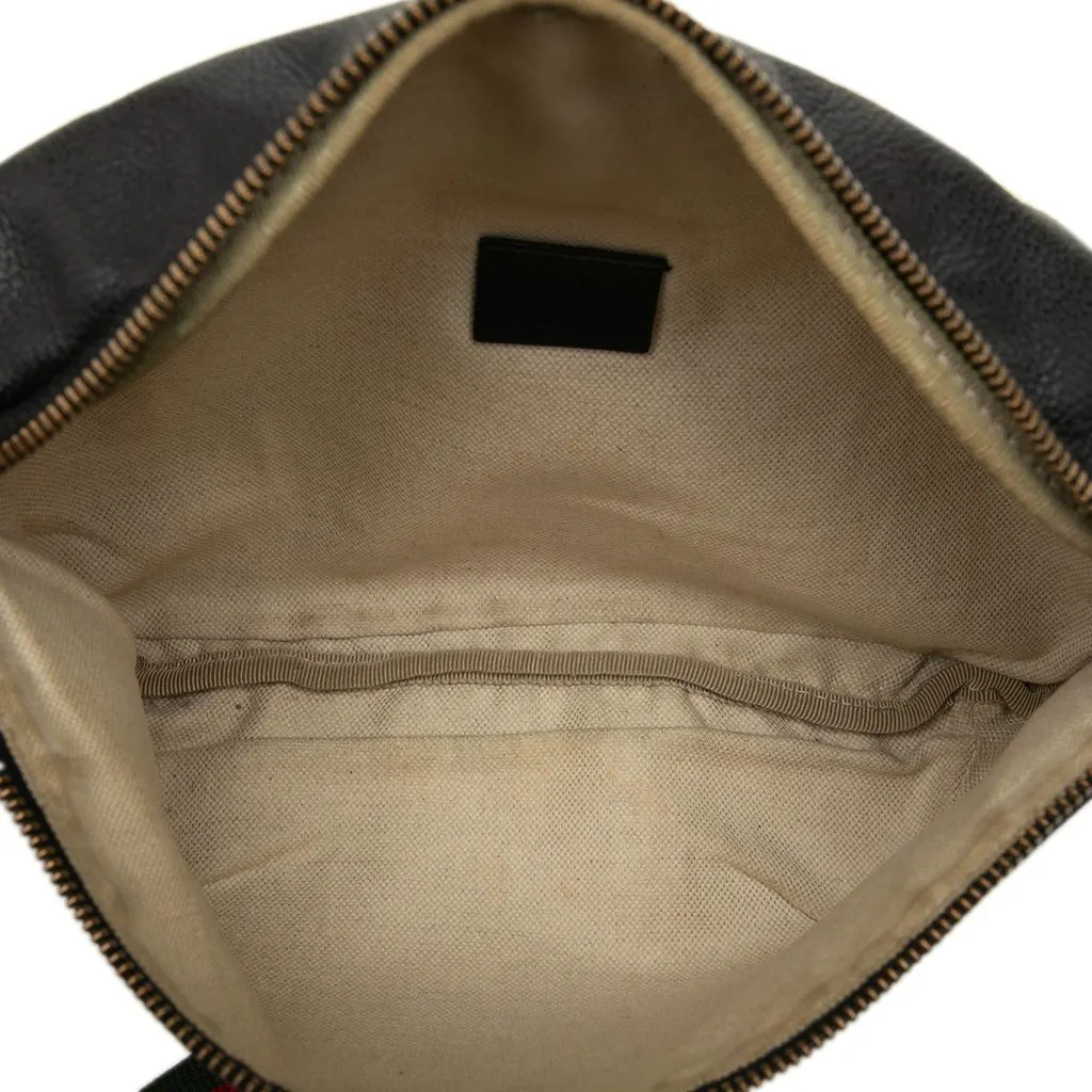 Gucci Grained Calfskin Web Logo Belt Bag Black Leather Good - Model View