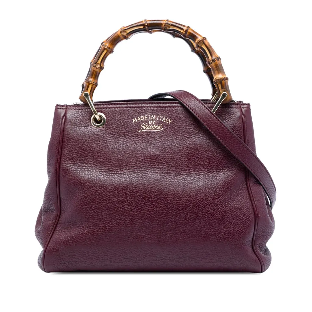Gucci Small Calfskin Bamboo Shopper Satchel Purple Leather Very good - Front View