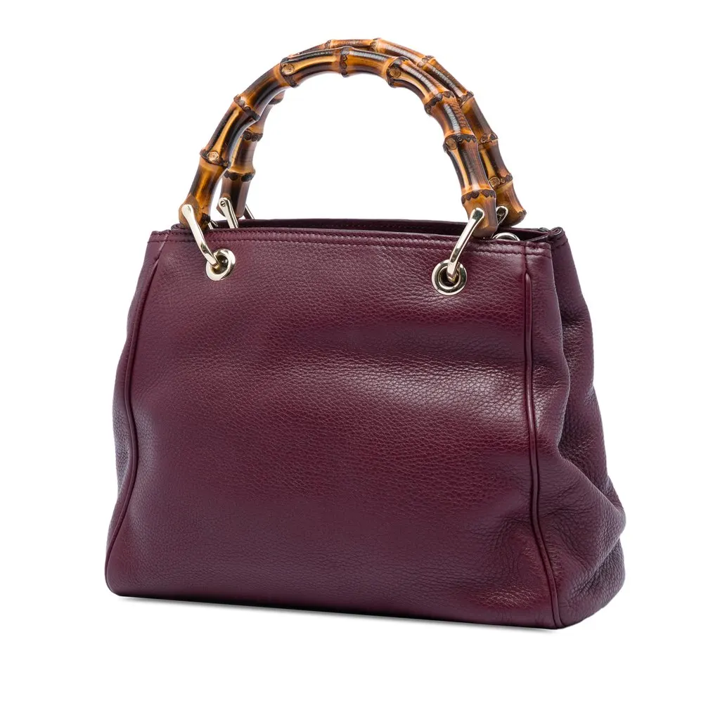 Gucci Small Calfskin Bamboo Shopper Satchel Purple Leather Very good - Back View