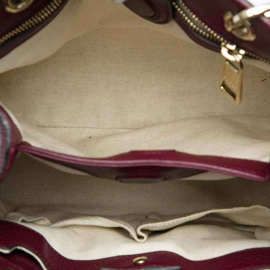 Gucci Small Calfskin Bamboo Shopper Satchel Purple Leather Very good - Model View