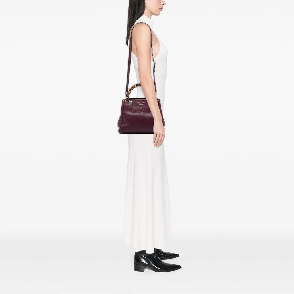 Gucci Small Calfskin Bamboo Shopper Satchel Purple Leather Very good - Box View