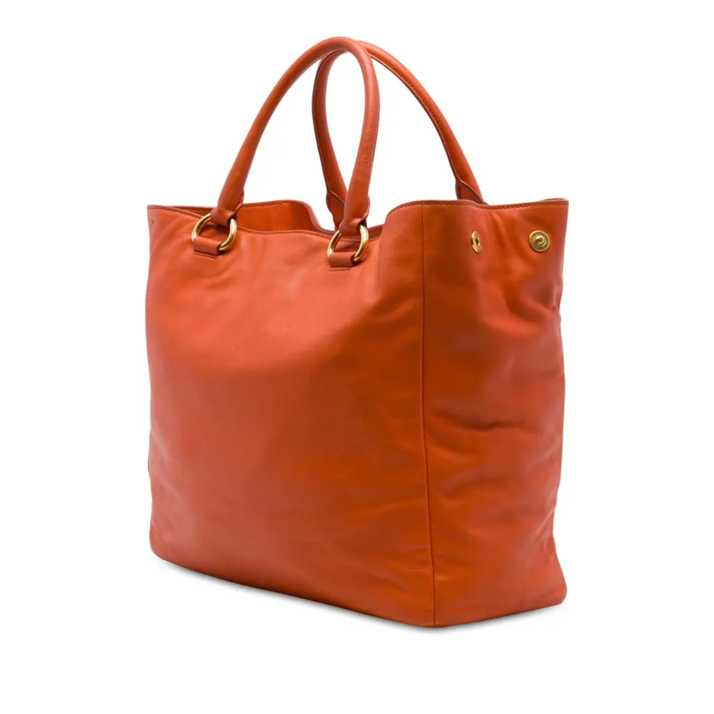 Prada Vitello Daino Front Zip Open Convertible Tote Orange Leather Very good - Back View