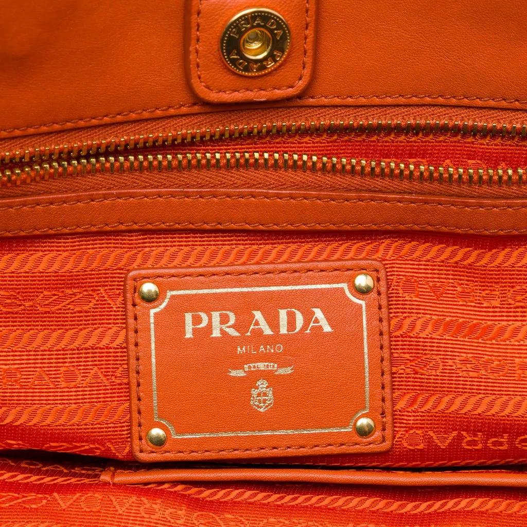 Prada Vitello Daino Front Zip Open Convertible Tote Orange Leather Very good - Box View