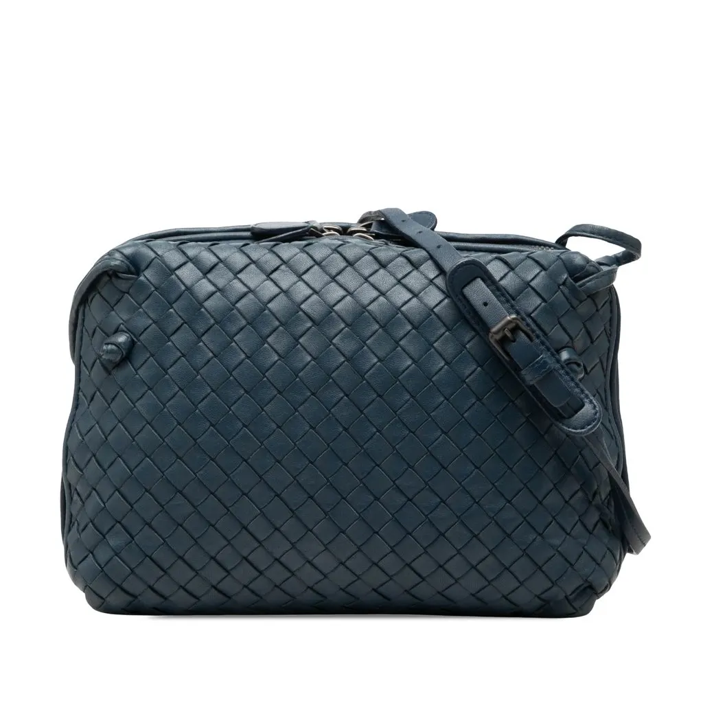 Bottega Veneta Nappa Intrecciato Nodini Double Zip Crossbody Blue Leather Very good - Front View