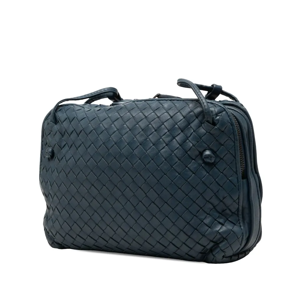 Bottega Veneta Nappa Intrecciato Nodini Double Zip Crossbody Blue Leather Very good - Back View