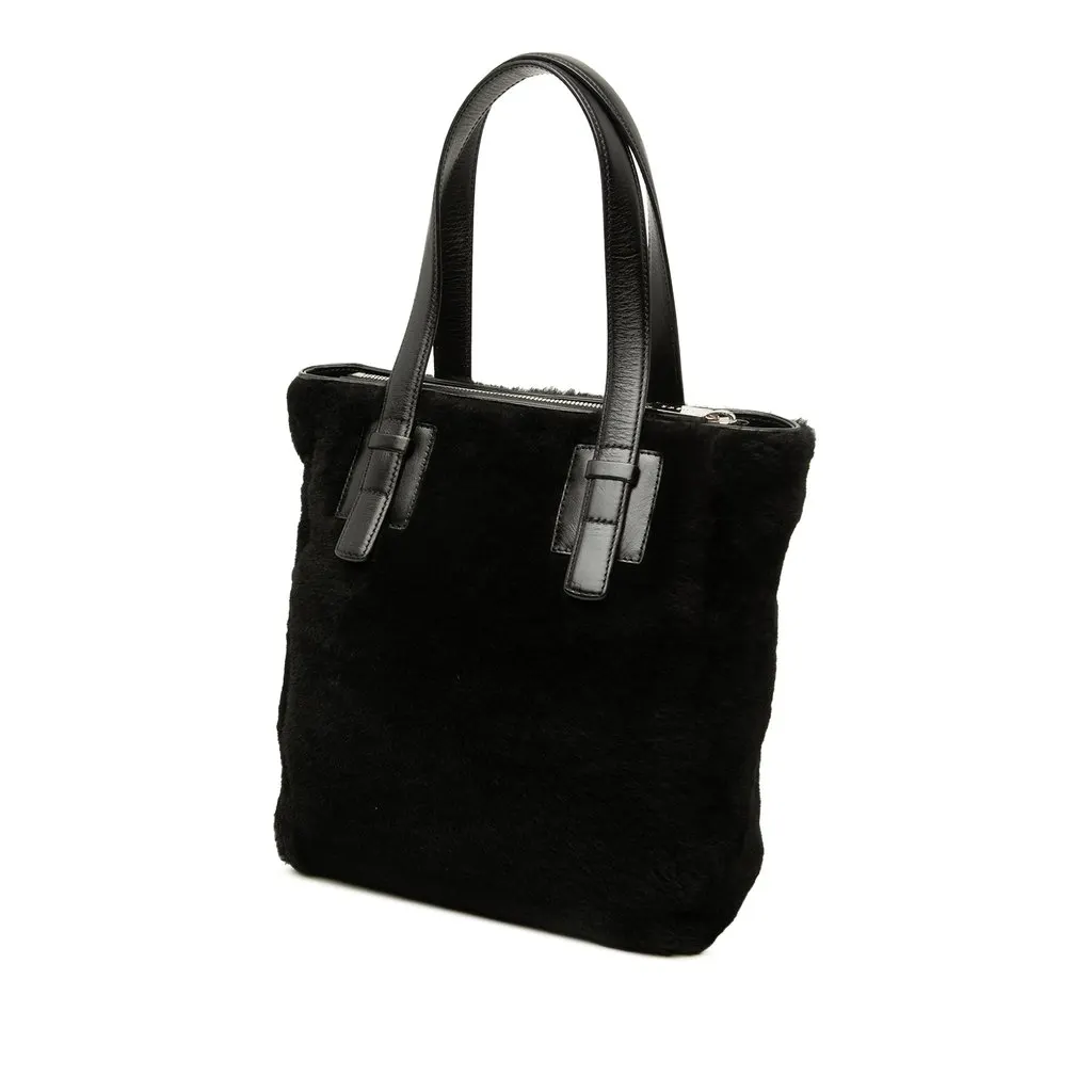 Loewe Shearling Anagram Vertical Zip Tote Black Shearling Very good - Back View