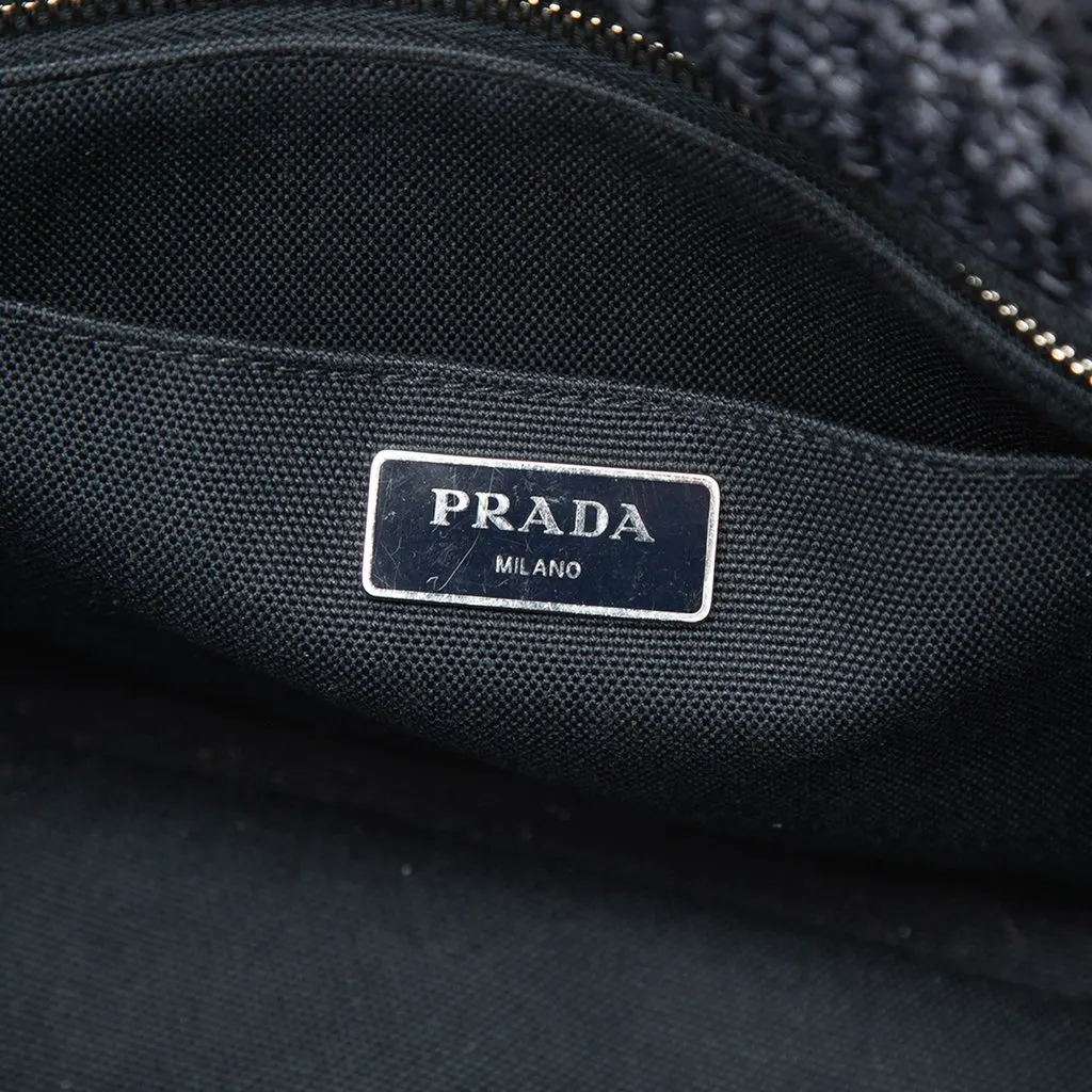 Prada Raffia Effect Crochet Pois Satchel Blue Very good - Box View