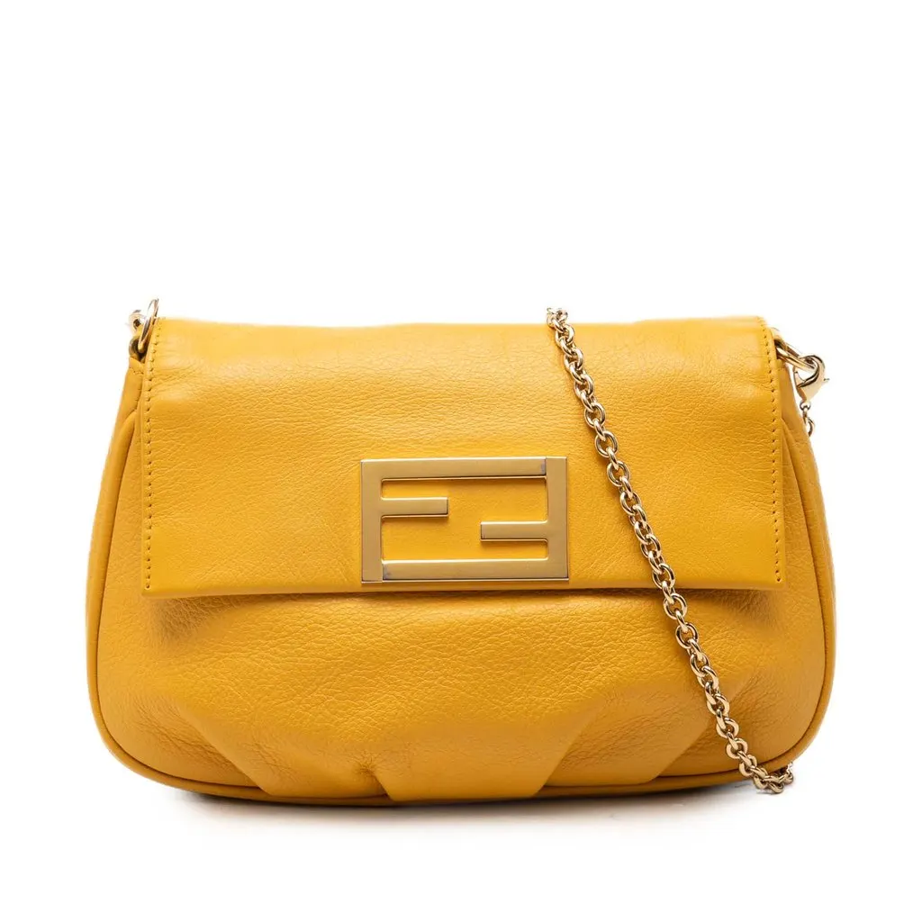 Fendi Leather Fendista Pochette Crossbody Yellow Leather Very good - Front View