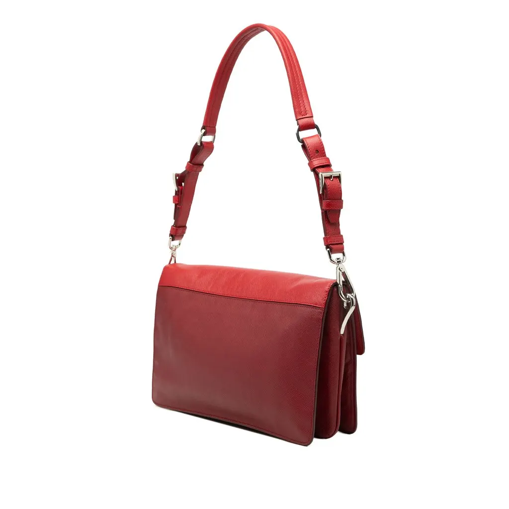 Prada Bicolor Saffiano Sound Lock Shoulder Bag Red Leather Very good - Back View