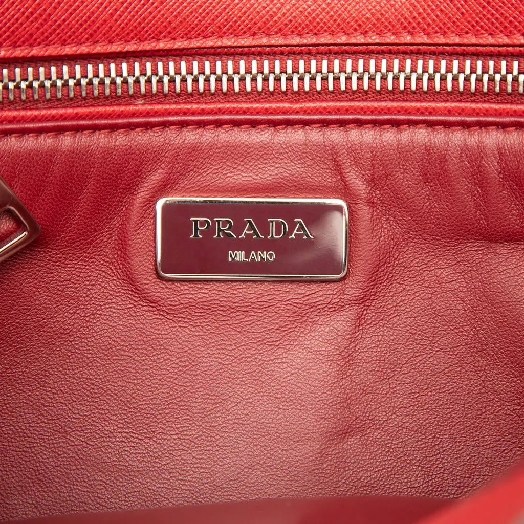 Prada Bicolor Saffiano Sound Lock Shoulder Bag Red Leather Very good - Box View