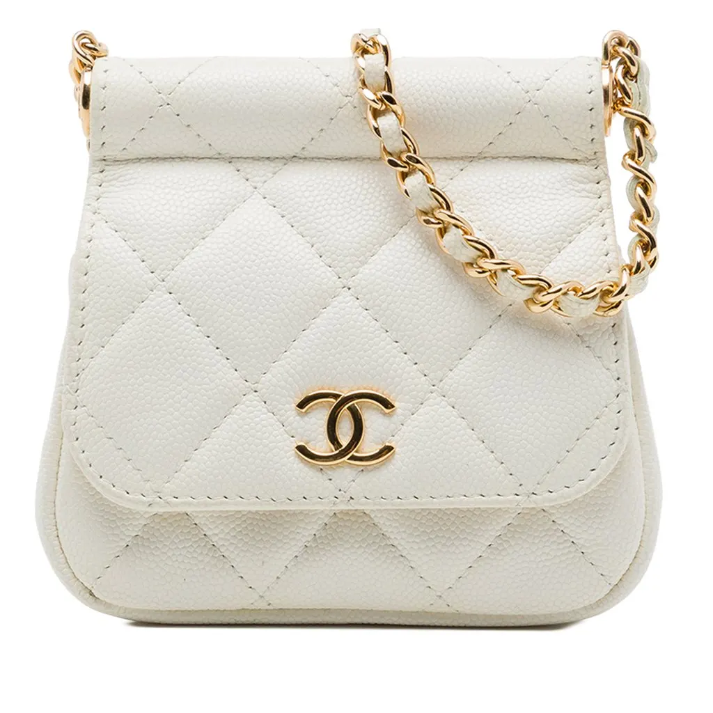 Chanel CC Quilted Caviar Frame Flap Clutch with Chain White Leather Very good - Front View