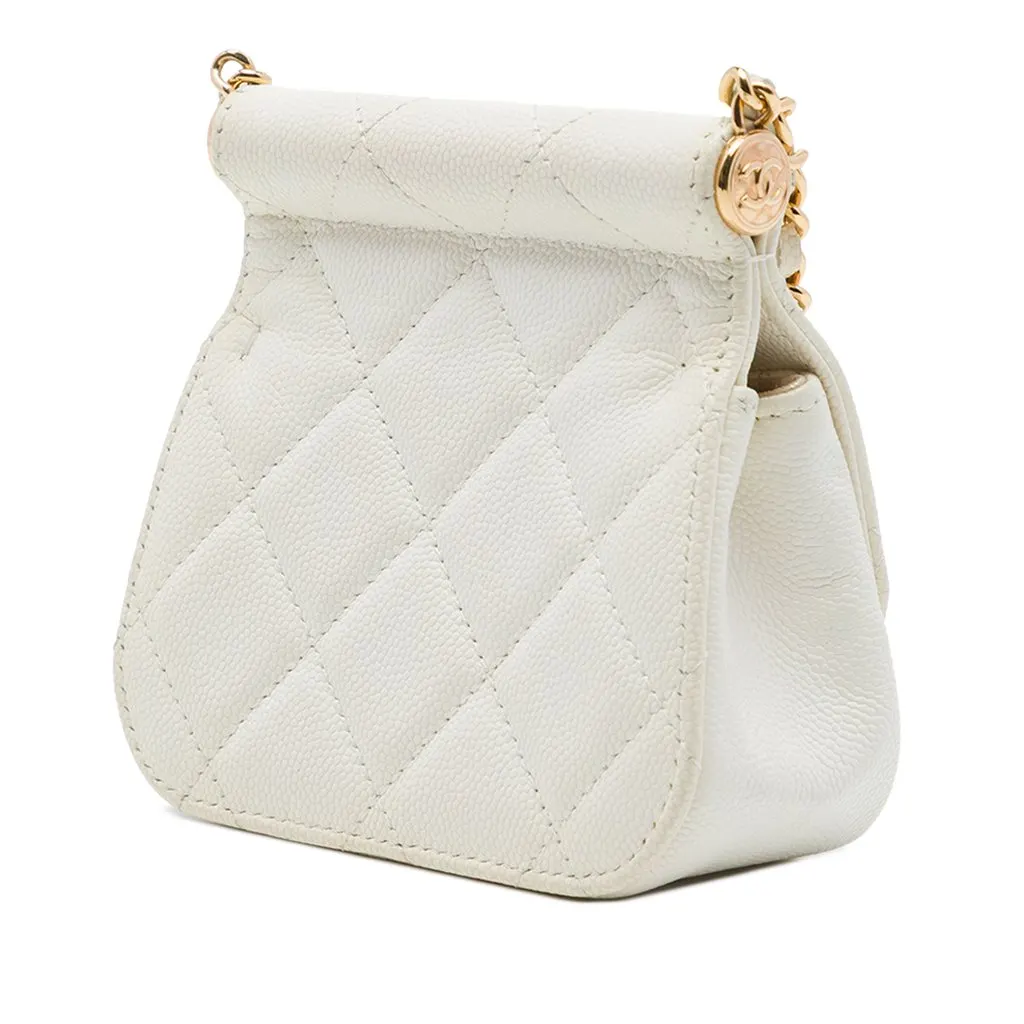 Chanel CC Quilted Caviar Frame Flap Clutch with Chain White Leather Very good - Back View