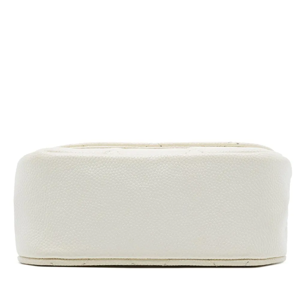 Chanel CC Quilted Caviar Frame Flap Clutch with Chain White Leather Very good - Inside View