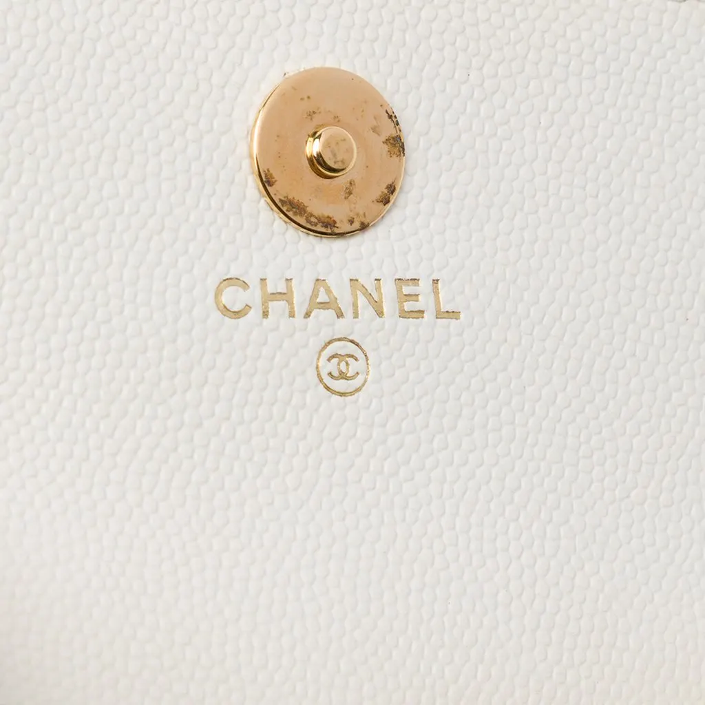 Chanel CC Quilted Caviar Frame Flap Clutch with Chain White Leather Very good - Box View