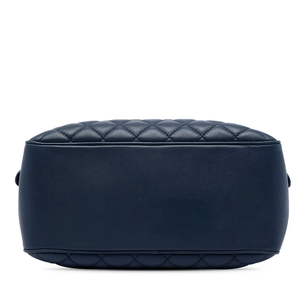 Chanel Medium CC Quilted Lambskin Top Handle Vanity Case with Chain Blue Leather Very good - Inside View