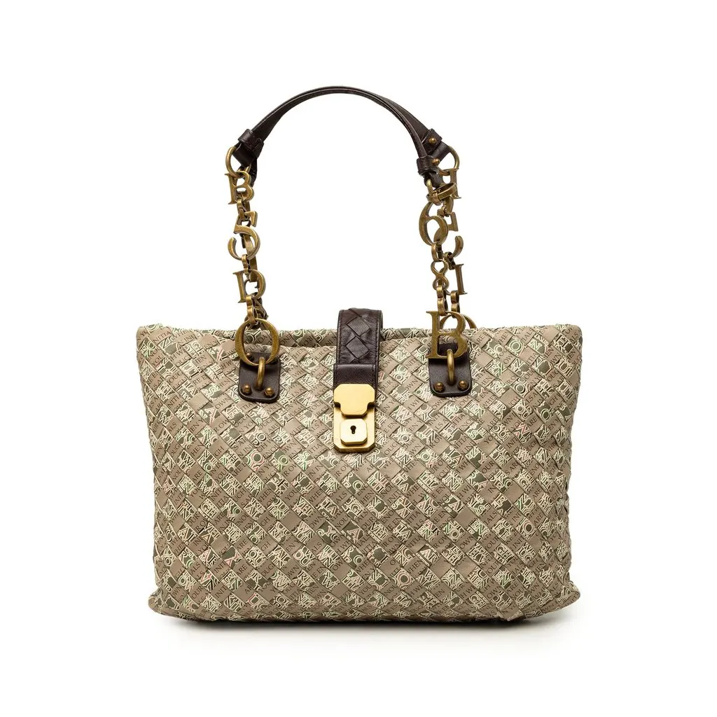 Bottega Veneta Small Printed Nappa Intrecciato Logo Lock Chain Tote Brown Leather Very good - Front View