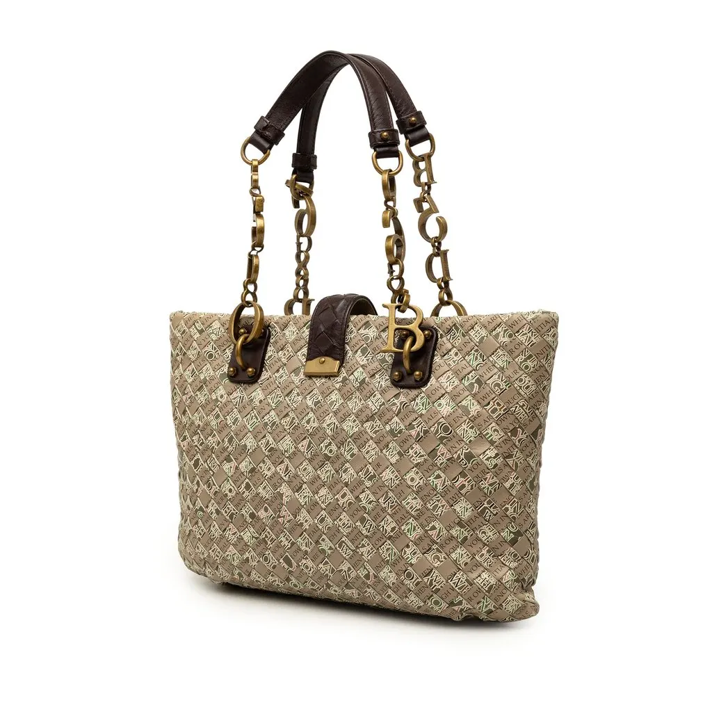 Bottega Veneta Small Printed Nappa Intrecciato Logo Lock Chain Tote Brown Leather Very good - Back View
