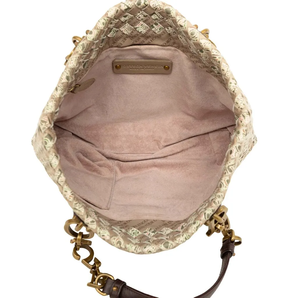 Bottega Veneta Small Printed Nappa Intrecciato Logo Lock Chain Tote Brown Leather Very good - Model View