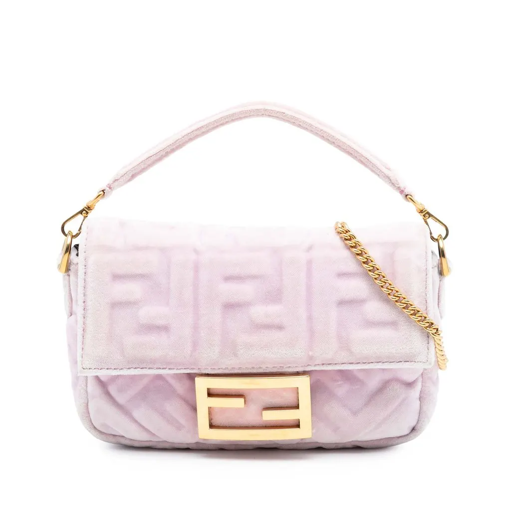 Fendi Mini Zucca Embossed Velvet Baguette Satchel Pink Very good - Front View