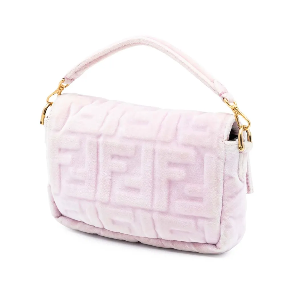 Fendi Mini Zucca Embossed Velvet Baguette Satchel Pink Very good - Back View
