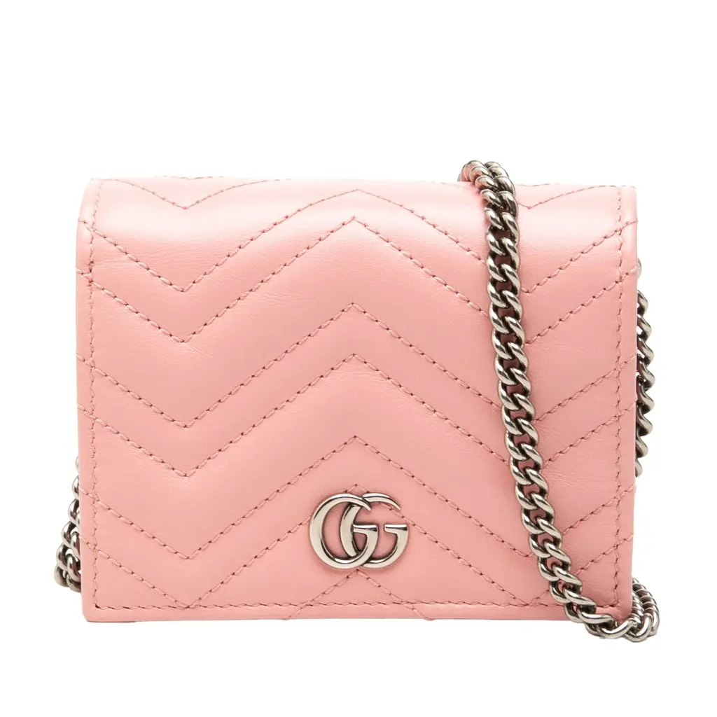 Gucci Mini GG Marmont Matelasse Calfskin Wallet On Chain Pink Leather Very good - Front View