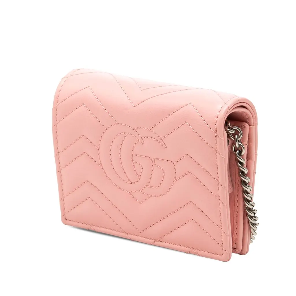 Gucci Mini GG Marmont Matelasse Calfskin Wallet On Chain Pink Leather Very good - Back View