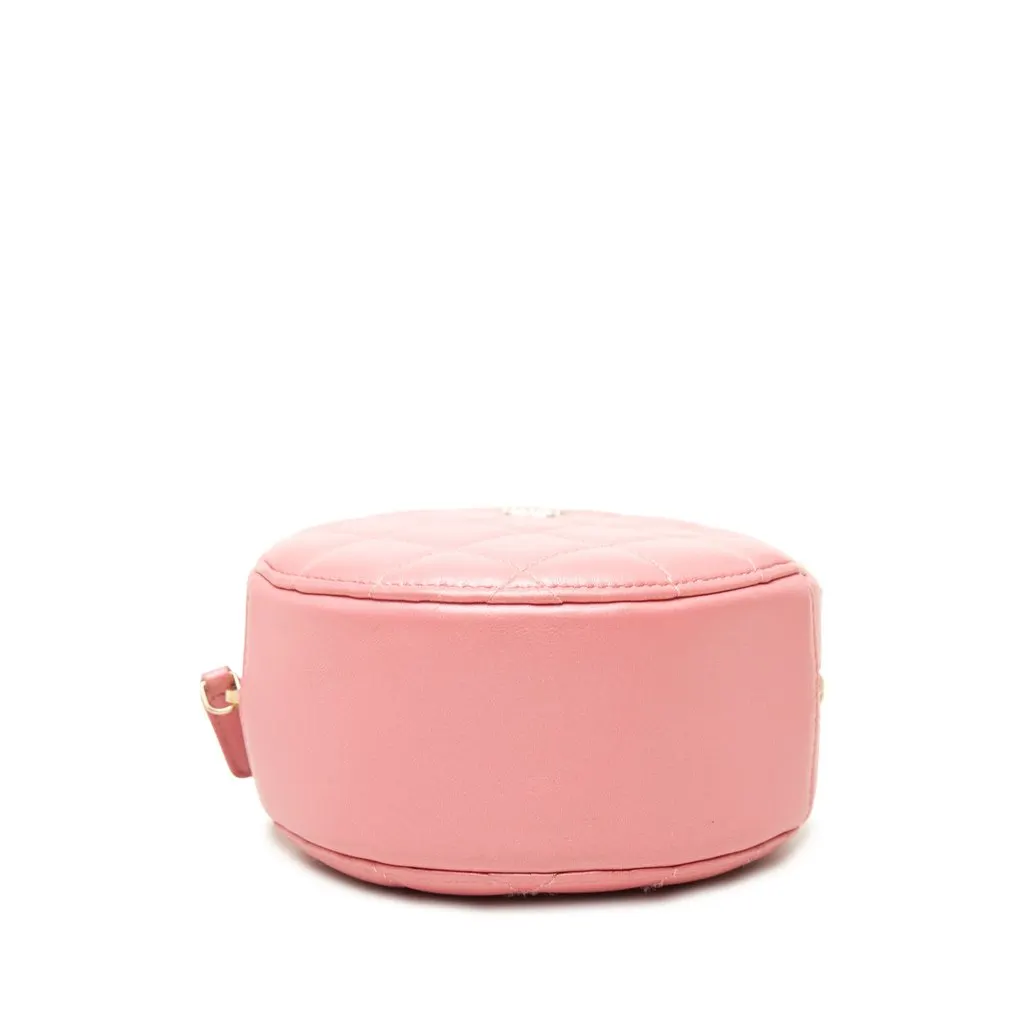 Chanel Quilted Lambskin Round Pearl Clutch with Chain Pink Leather Good - Inside View