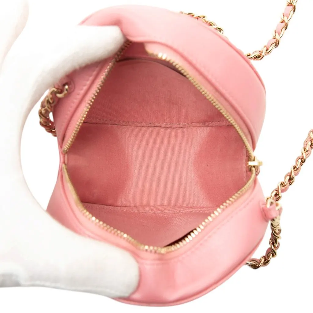 Chanel Quilted Lambskin Round Pearl Clutch with Chain Pink Leather Good - Model View