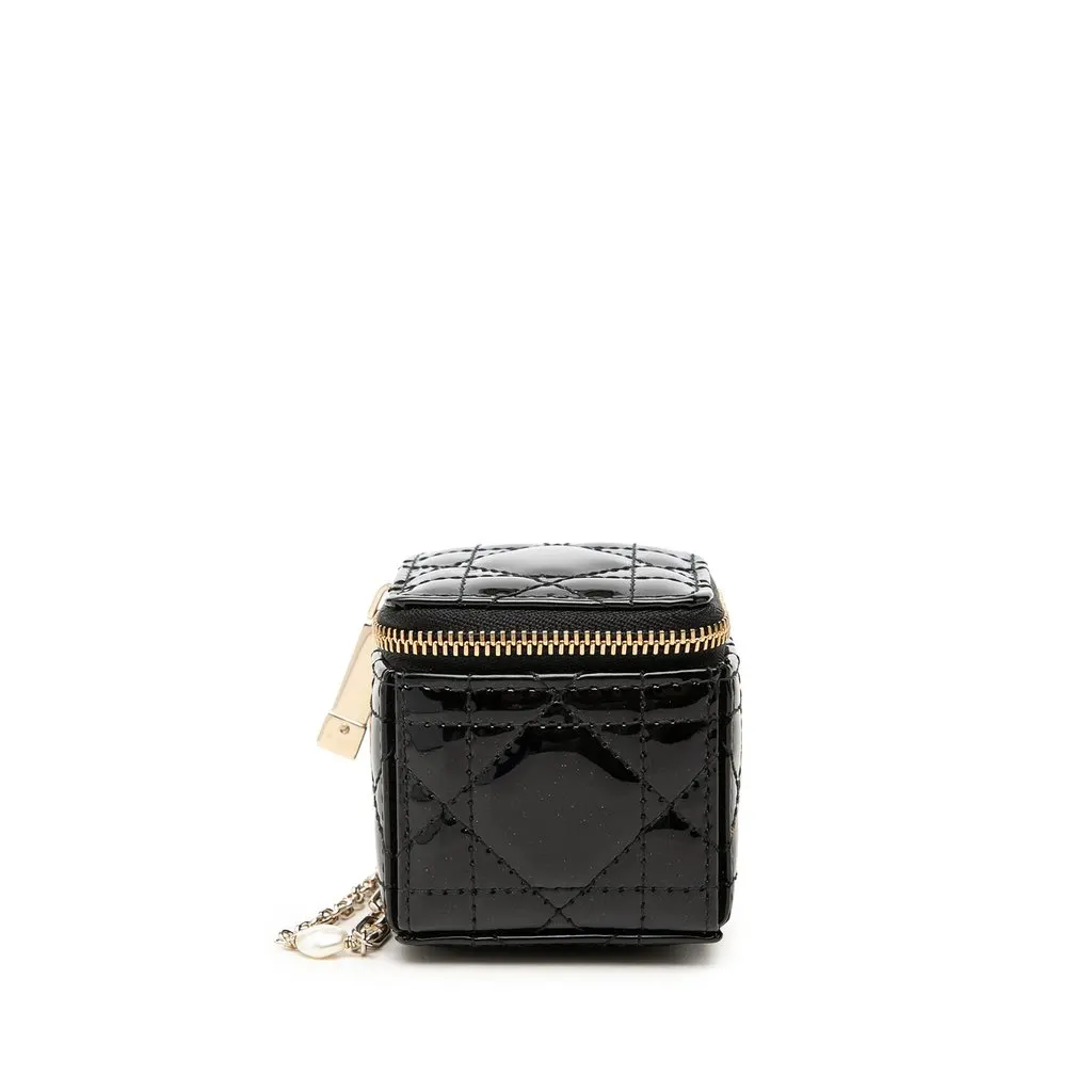 Dior Micro Patent Cannage Lady Dior Cube Pouch Black Leather Very good - Front View