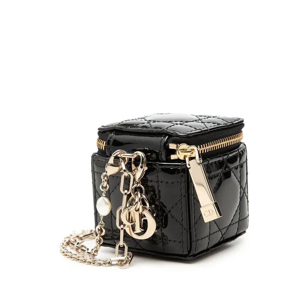 Dior Micro Patent Cannage Lady Dior Cube Pouch Black Leather Very good - Back View
