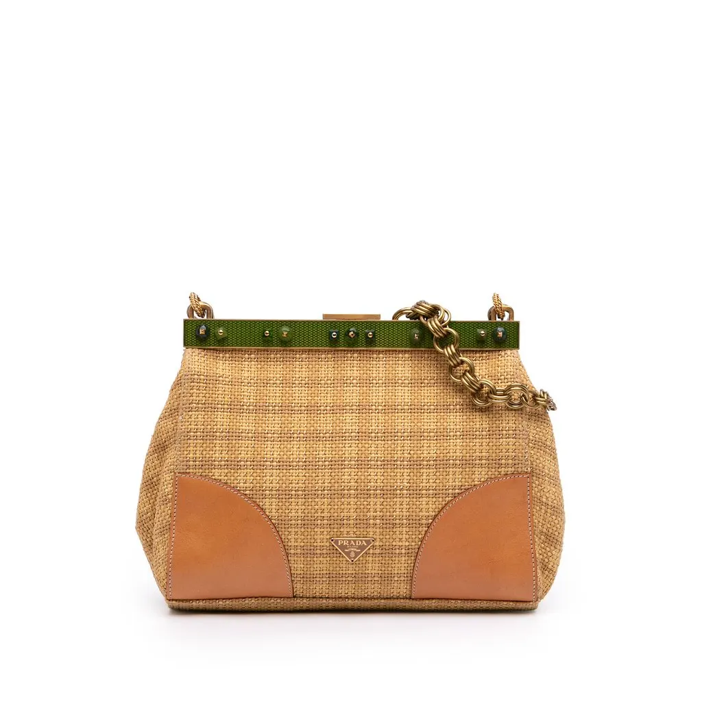 Prada Paglia Frame Shoulder Bag Beige Very good - Front View