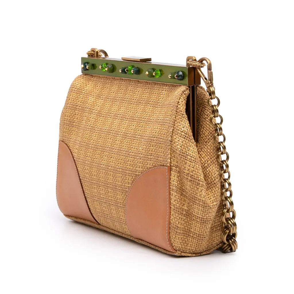 Prada Paglia Frame Shoulder Bag Beige Very good - Back View