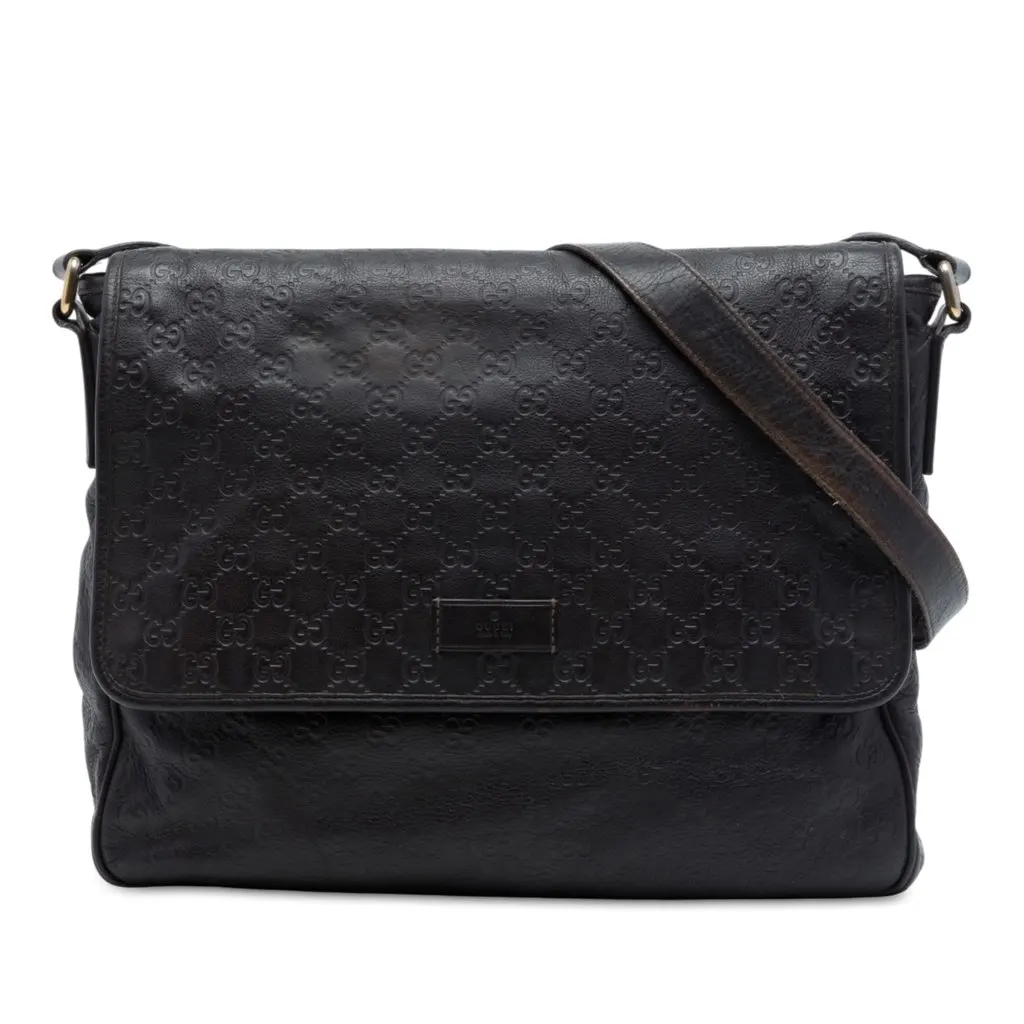 Gucci Guccissima Messenger Bag Black Leather Good - Front View
