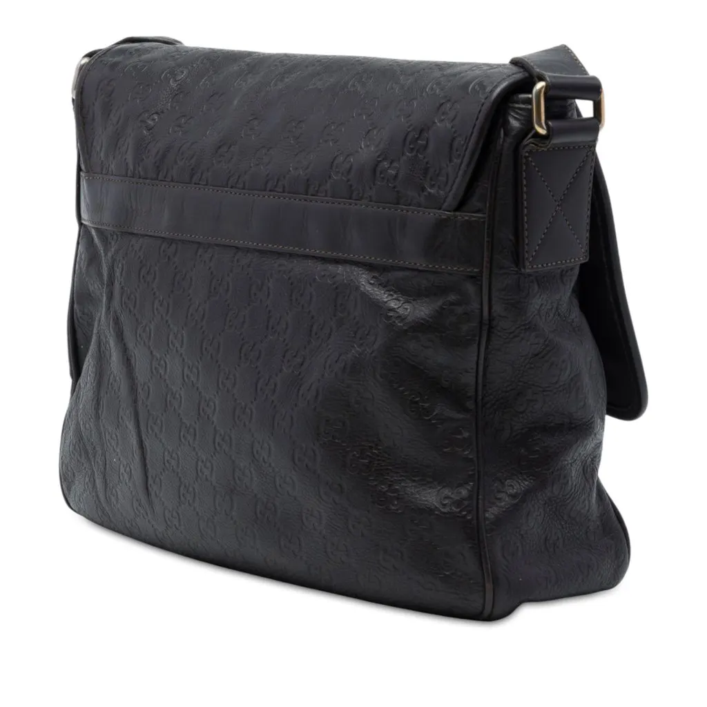 Gucci Guccissima Messenger Bag Black Leather Good - Back View