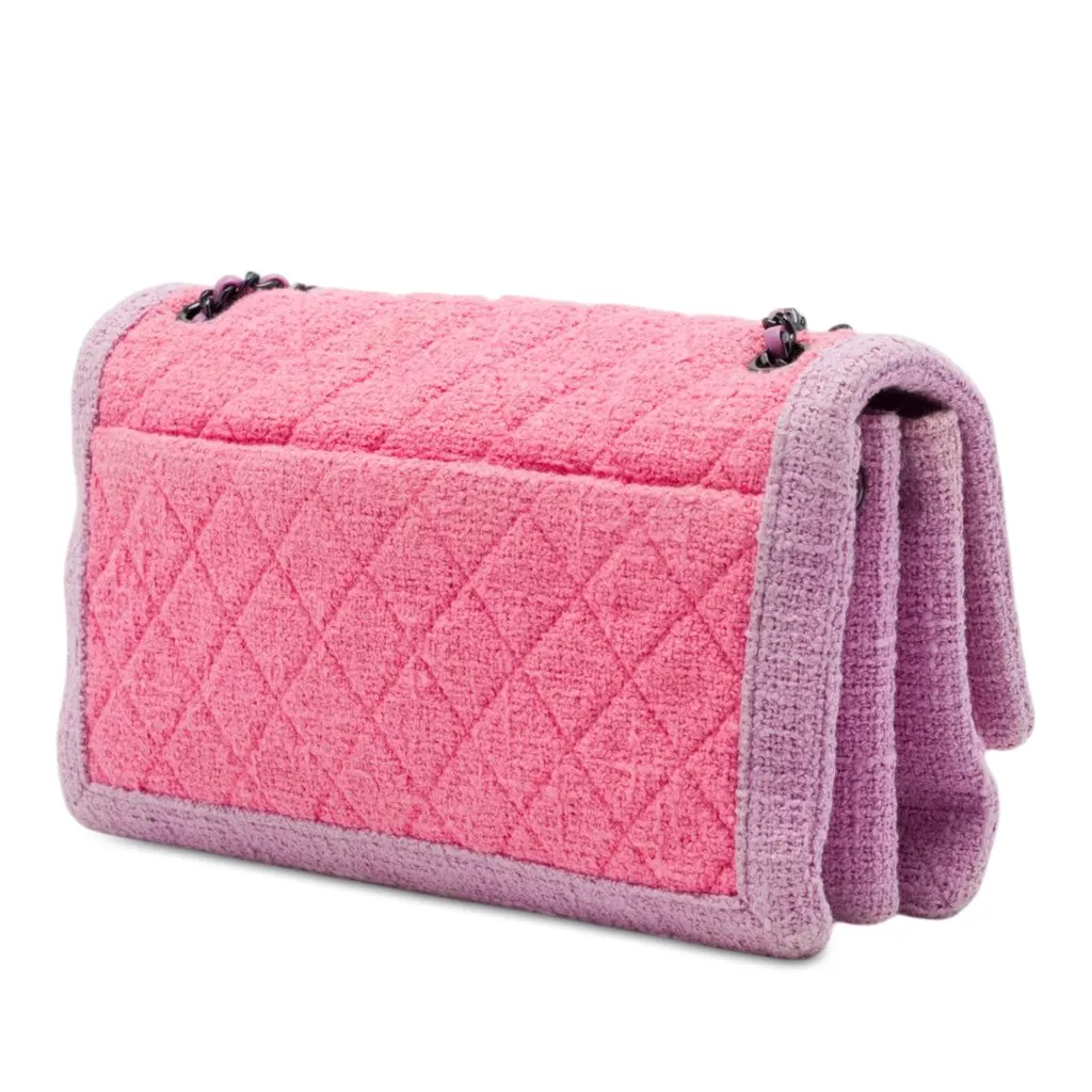 Chanel CC Quilted Tweed Accordion Flap Pink Tweed Very good - Back View