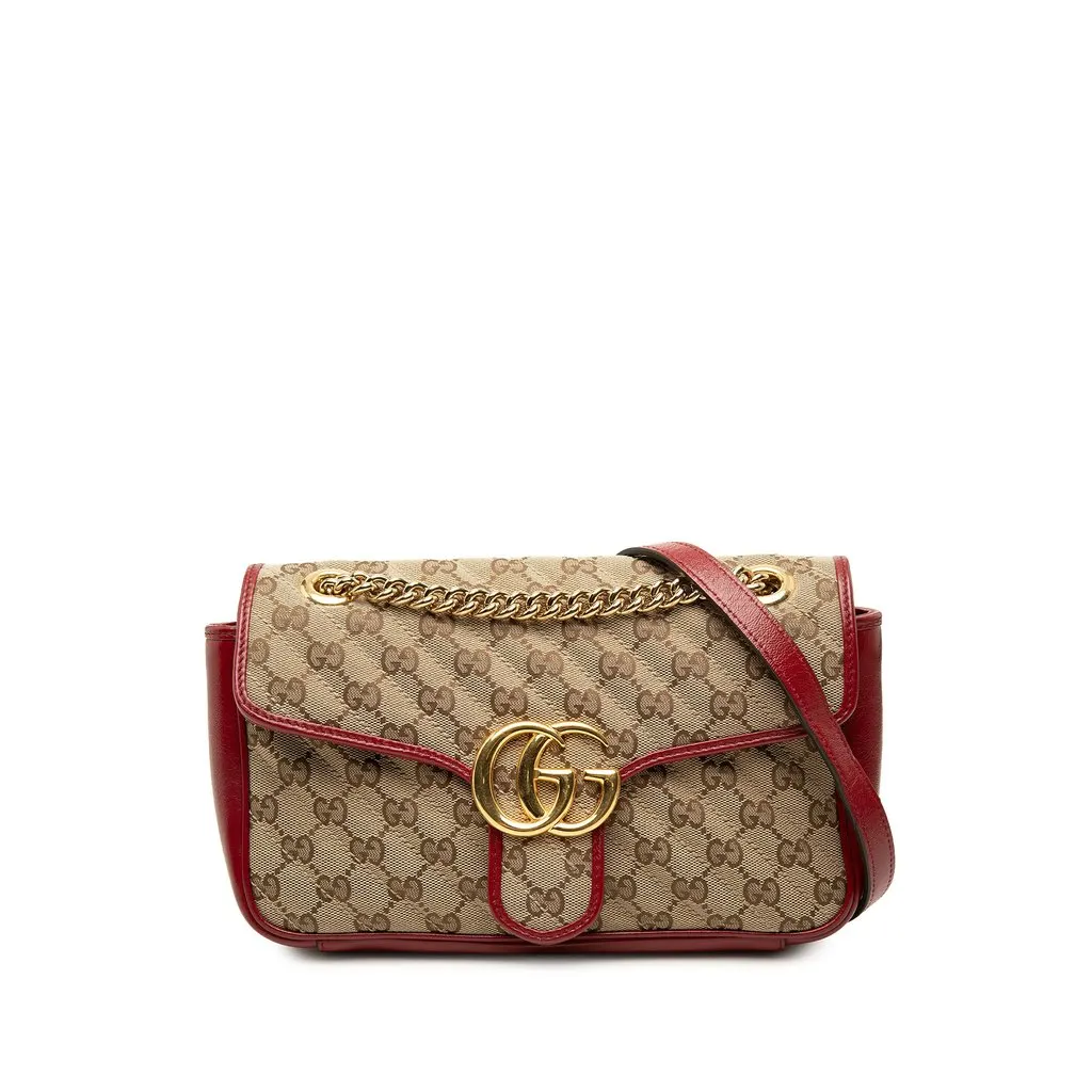 Gucci Medium GG Marmont Matelasse Diagonal GG Canvas and Leather Shoulder Bag Beige Canvas Very good - Front View