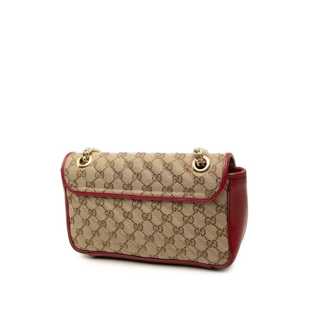 Gucci Medium GG Marmont Matelasse Diagonal GG Canvas and Leather Shoulder Bag Beige Canvas Very good - Back View