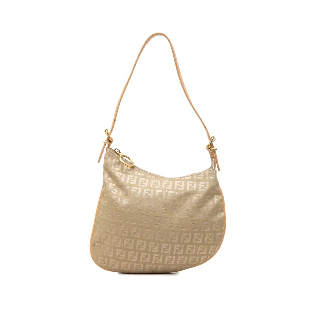 Fendi Zucchino Canvas Oyster Shoulder Bag Beige Canvas Good - Front View