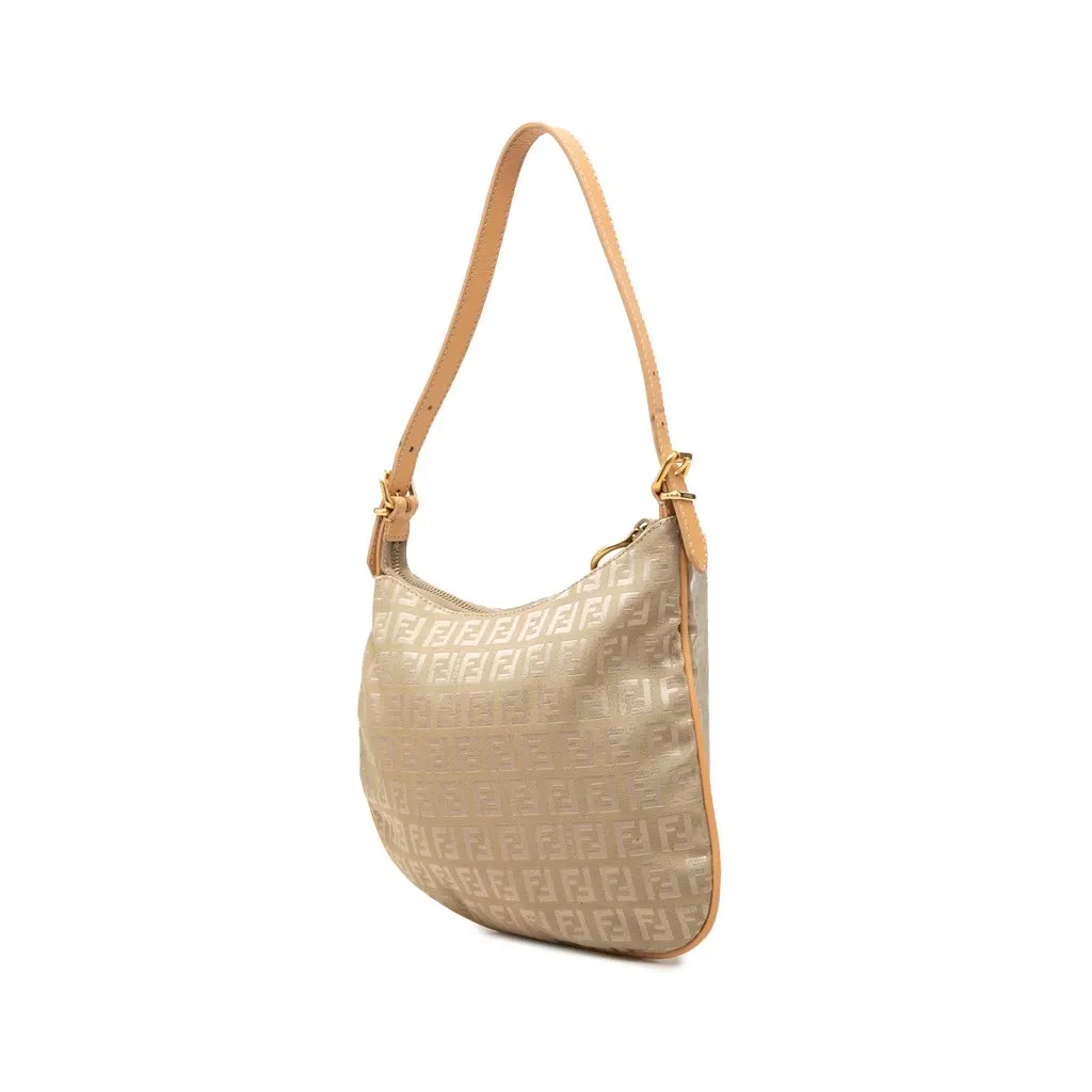 Fendi Zucchino Canvas Oyster Shoulder Bag Beige Canvas Good - Back View