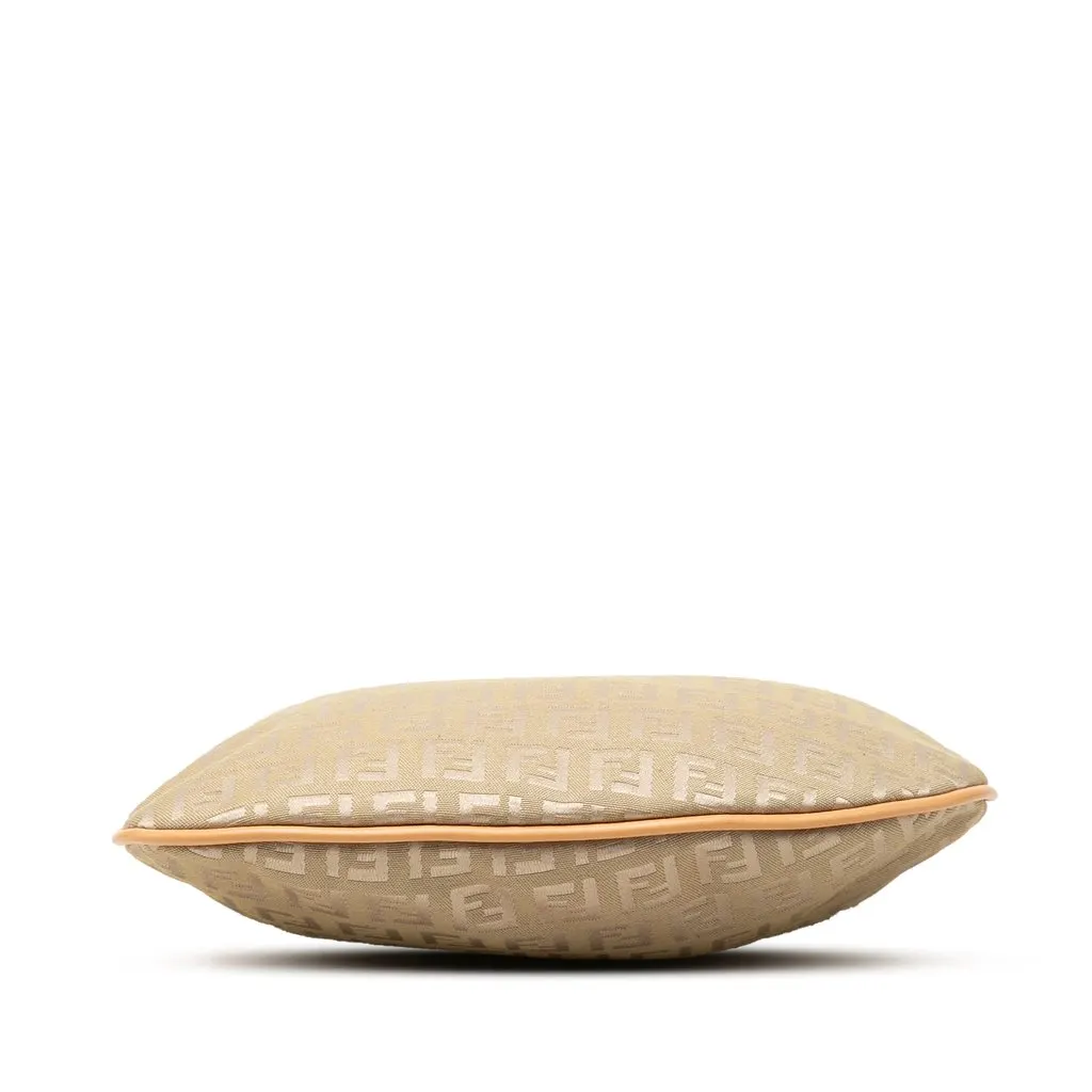 Fendi Zucchino Canvas Oyster Shoulder Bag Beige Canvas Good - Inside View