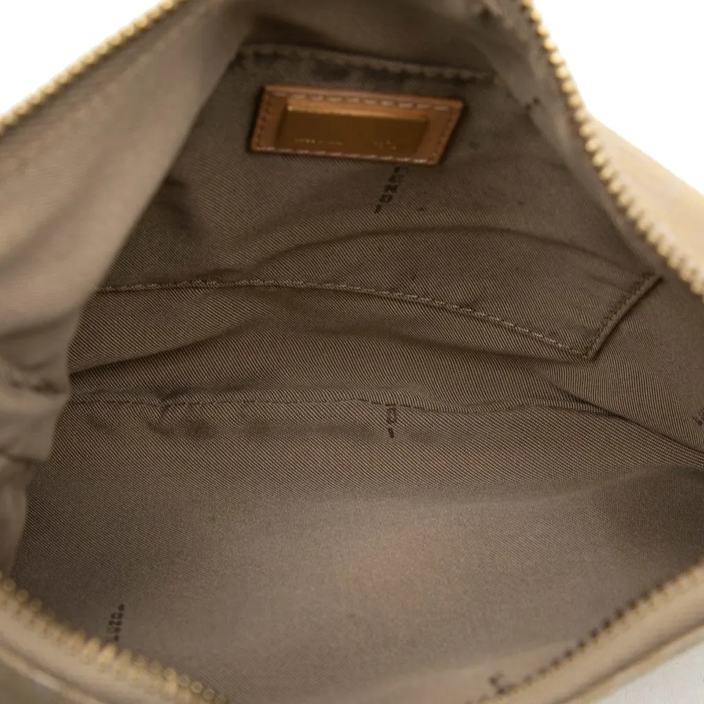 Fendi Zucchino Canvas Oyster Shoulder Bag Beige Canvas Good - Model View