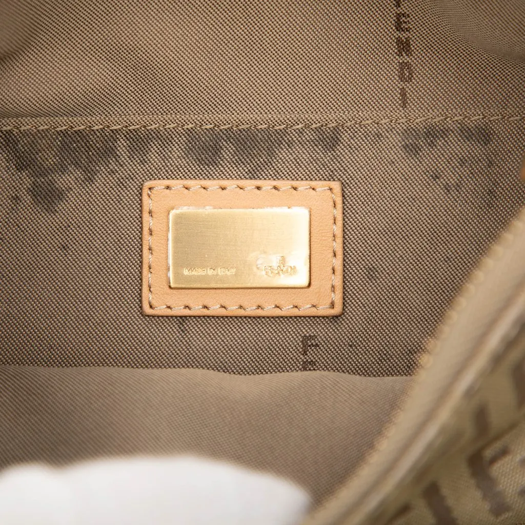 Fendi Zucchino Canvas Oyster Shoulder Bag Beige Canvas Good - Box View
