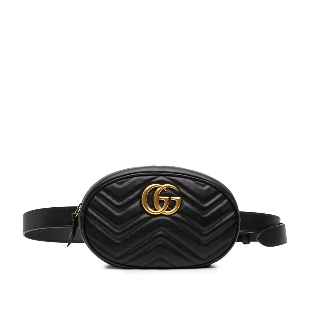 Gucci GG Marmont Matelasse Calfskin Belt Bag Black Leather Very good - Front View