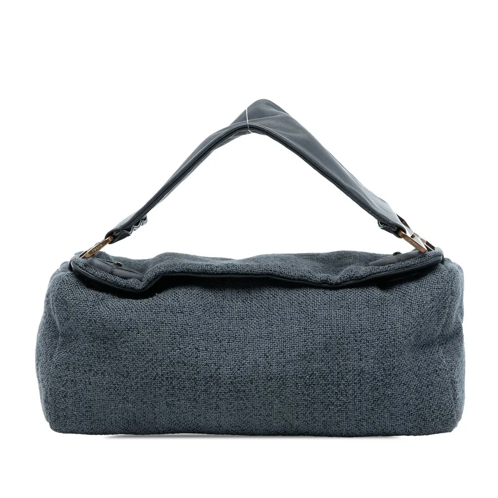 Prada Tweed Shoulder Bag Navy Very good - Front View