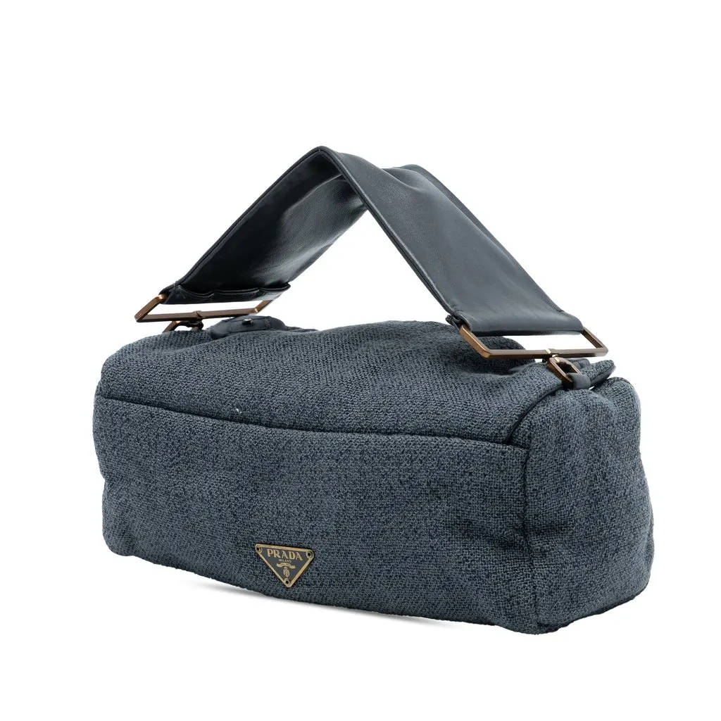 Prada Tweed Shoulder Bag Navy Very good - Back View